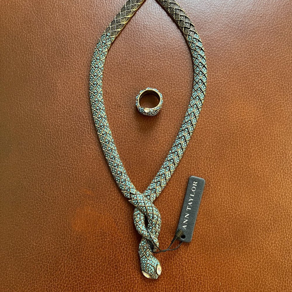 Ann Taylor, NWT Turquoise Snake Necklace & ring set